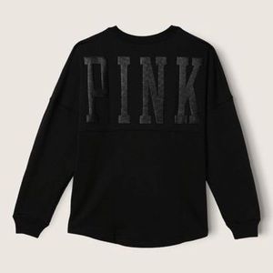 VS Victoria’s Secret PINK Black Logo Varsity Notch Crew Sweatshirt Top